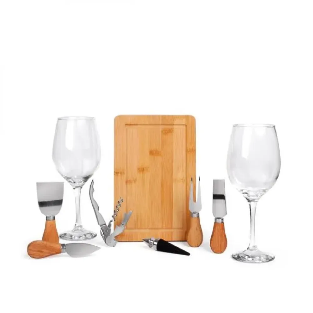 KIT QUEIJO E VINHO COM ESPAÇO PARA GARRAFA - 9 PÇS - NÃO ACOMPANHA GARRAFA