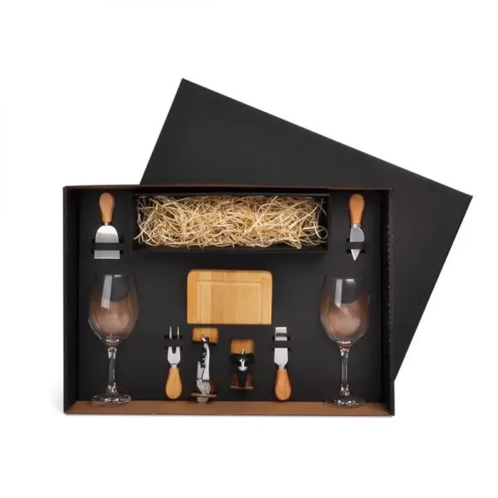 KIT QUEIJO E VINHO COM ESPAÇO PARA GARRAFA - 9 PÇS - NÃO ACOMPANHA GARRAFA