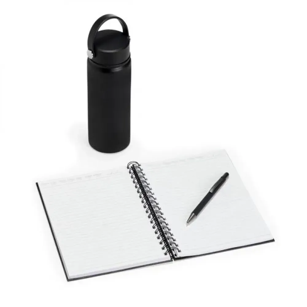 KIT GARRAFA, CADERNO E CANETA - 3 PÇS