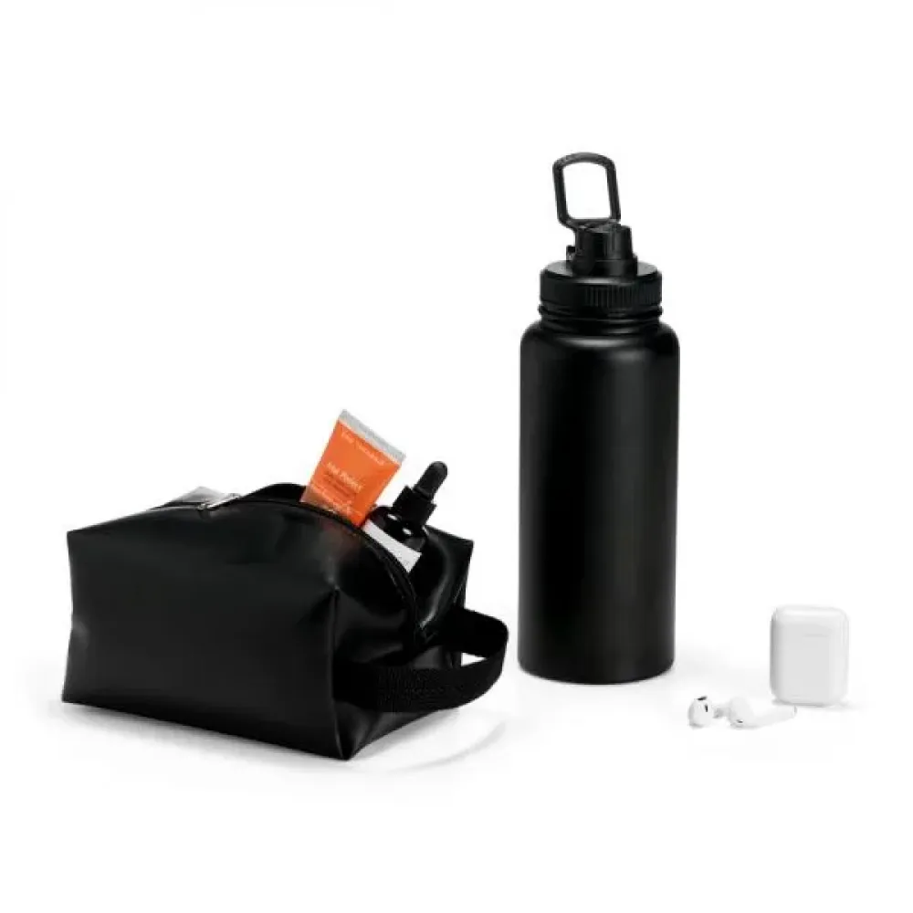 KIT GARRAFA, FONE BLUETOOTH E NECESSAIRE - 3 PÇS