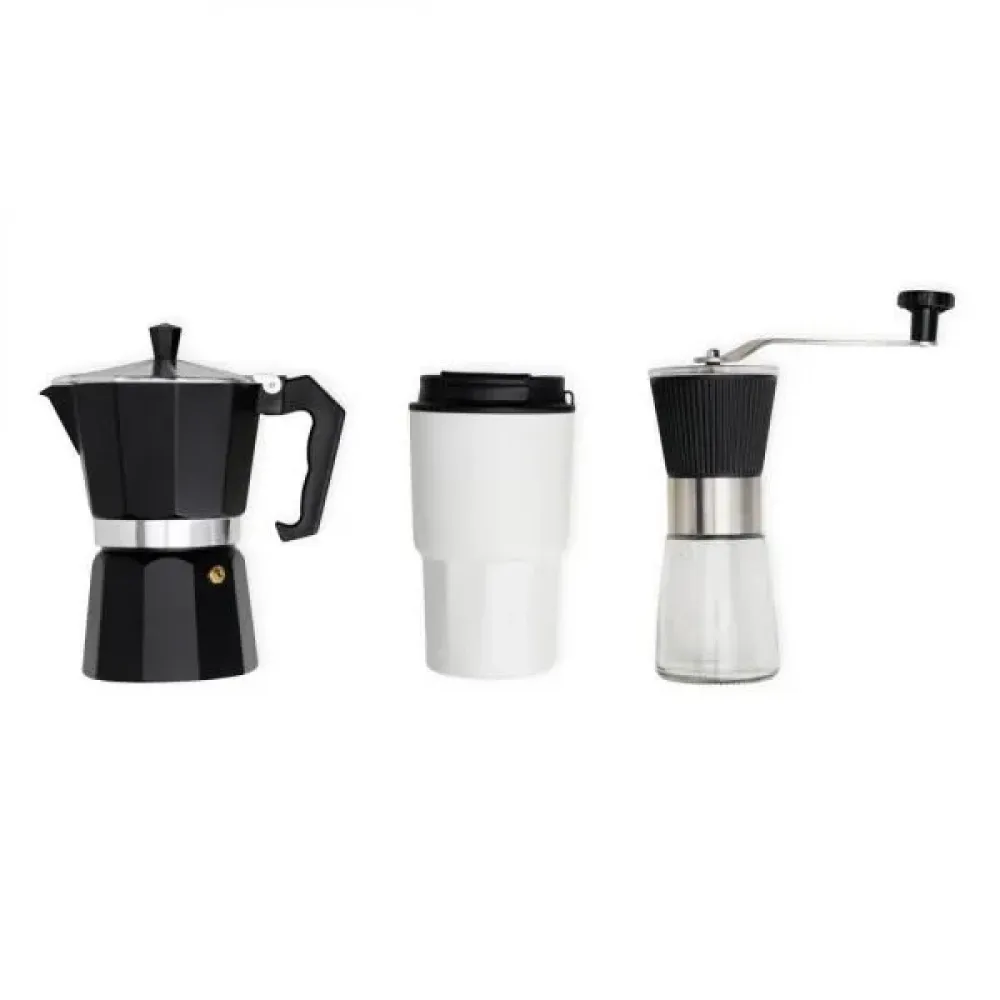 KIT CAFETEIRA, MOEDOR E COPO TÉRMICO - 3 PÇS