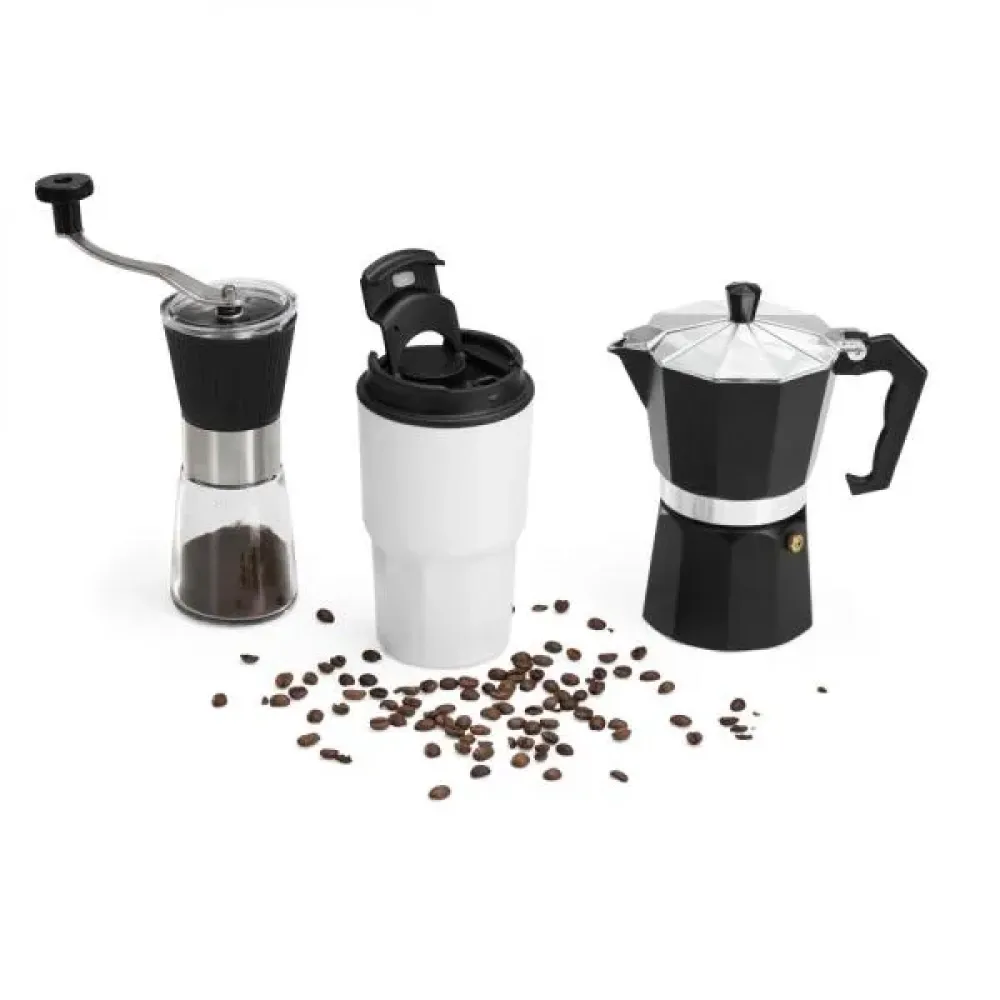 KIT CAFETEIRA, MOEDOR E COPO TÉRMICO - 3 PÇS
