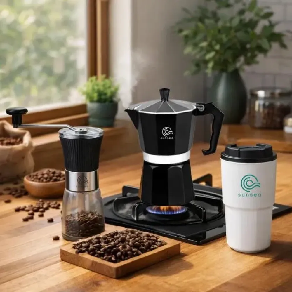 KIT CAFETEIRA, MOEDOR E COPO TÉRMICO - 3 PÇS