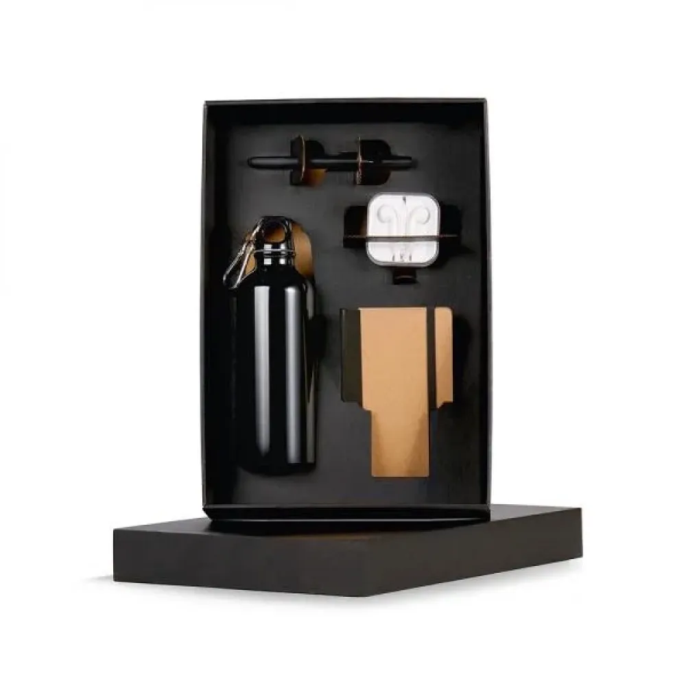 KIT SQUEEZE, FONE, CADERNO E CANETA - PRETO - 4 PÇS