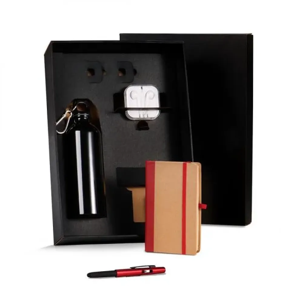 KIT SQUEEZE, FONE, CADERNO E CANETA - VERMELHO - 4 PÇS