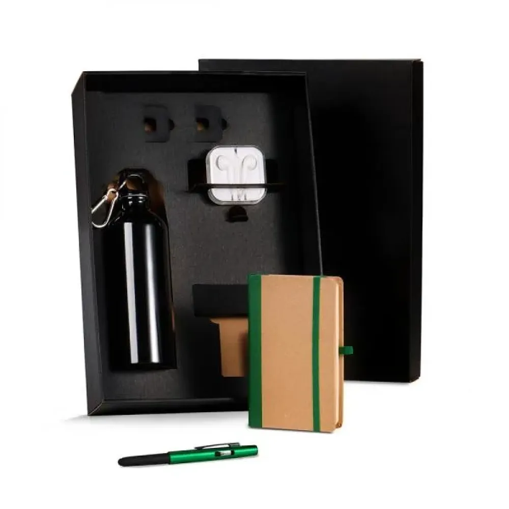KIT SQUEEZE, FONE, CADERNO E CANETA - VERDE - 4 PÇS