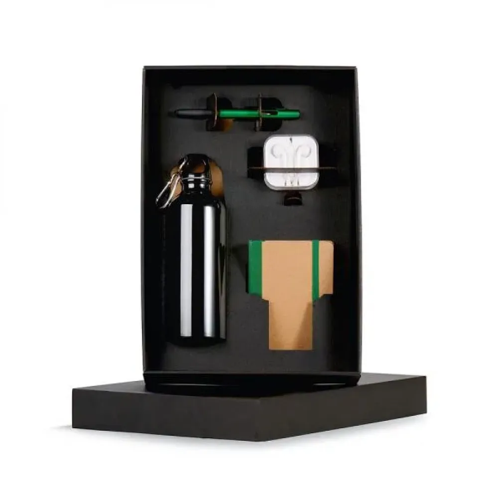 KIT SQUEEZE, FONE, CADERNO E CANETA - VERDE - 4 PÇS