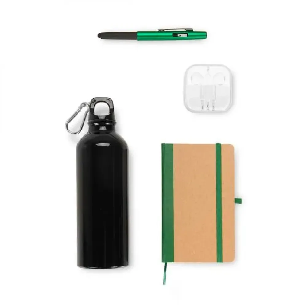 KIT SQUEEZE, FONE, CADERNO E CANETA - VERDE - 4 PÇS