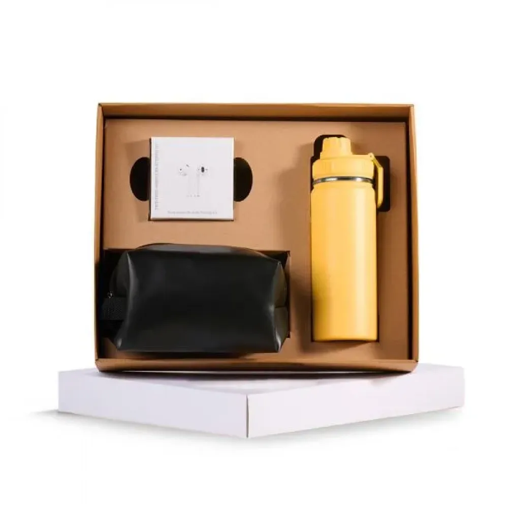 KIT GARRAFA, NECESSAIRE E FONE - 3 PÇS