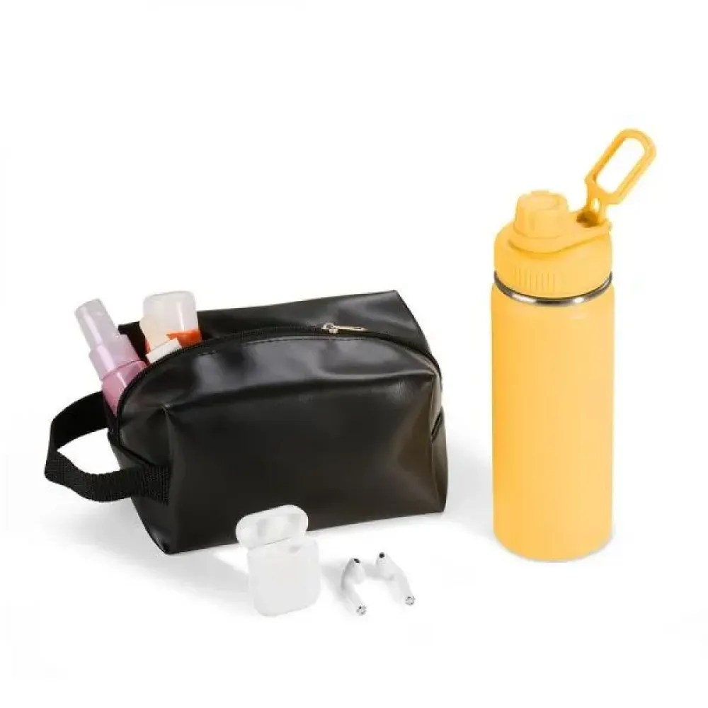 KIT GARRAFA, NECESSAIRE E FONE - 3 PÇS