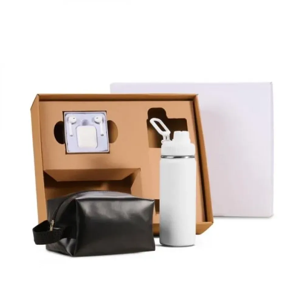 KIT GARRAFA, NECESSAIRE E FONE - 3 PÇS