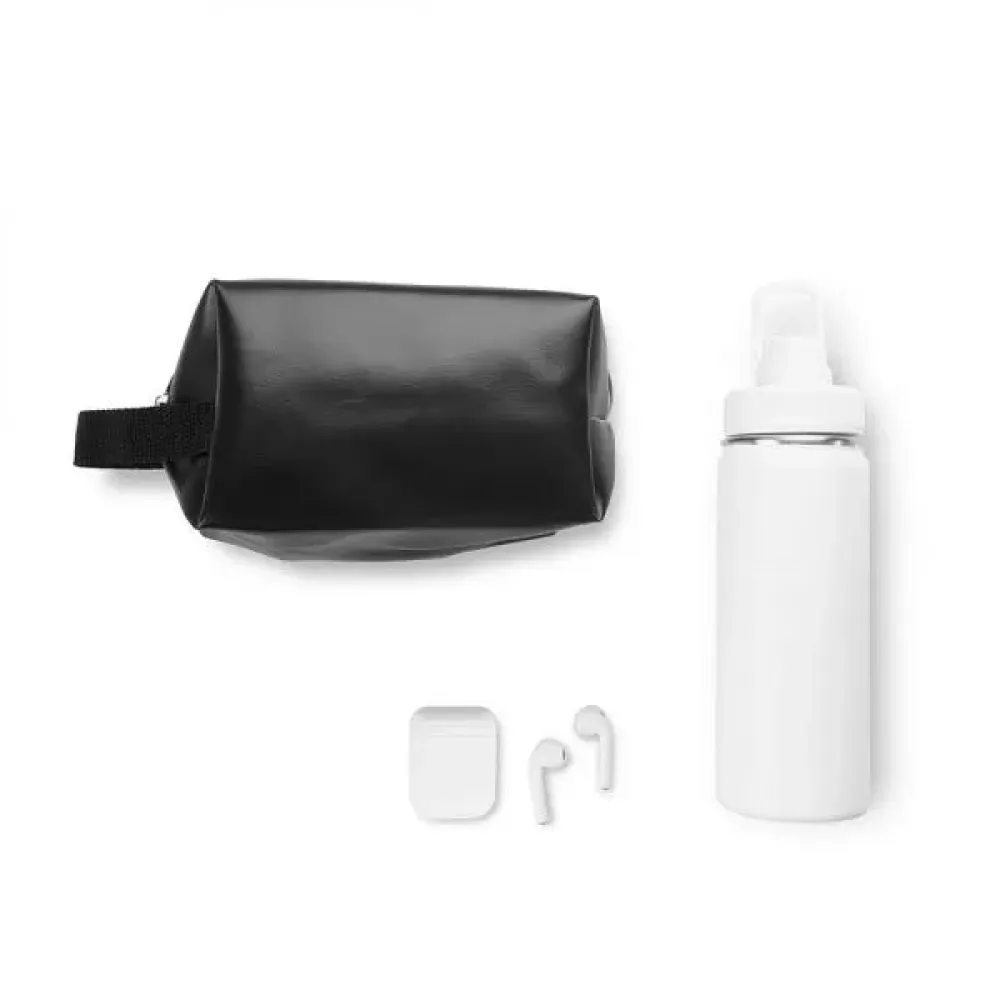 KIT GARRAFA, NECESSAIRE E FONE - 3 PÇS