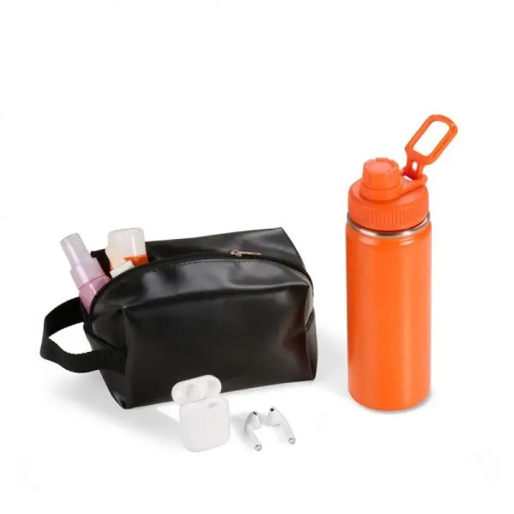 KIT GARRAFA, NECESSAIRE E FONE - 3 PÇS
