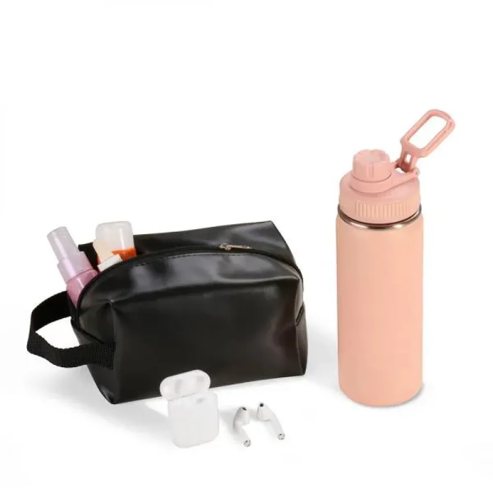 KIT GARRAFA, NECESSAIRE E FONE - 3 PÇS