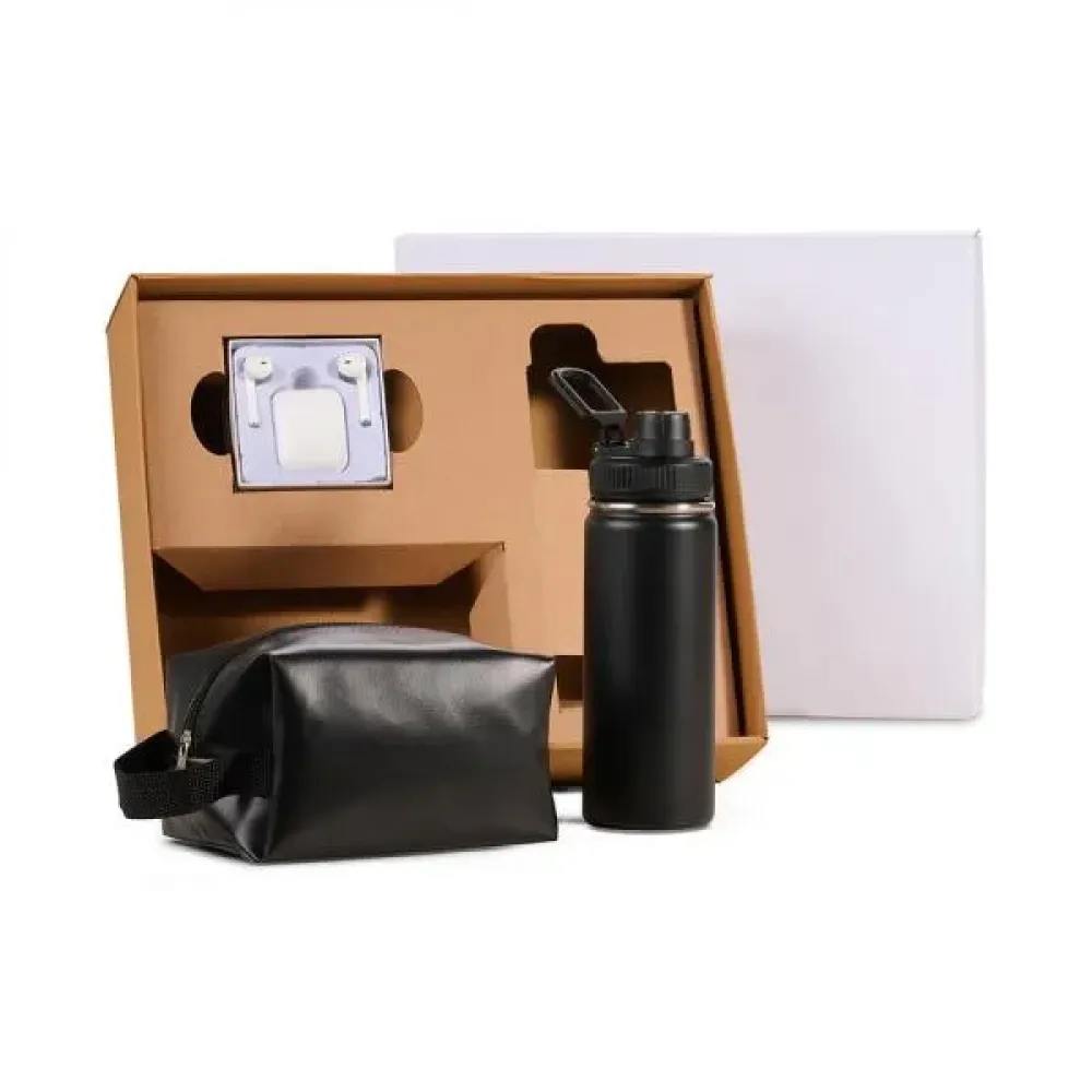 KIT GARRAFA, NECESSAIRE E FONE - 3 PÇS