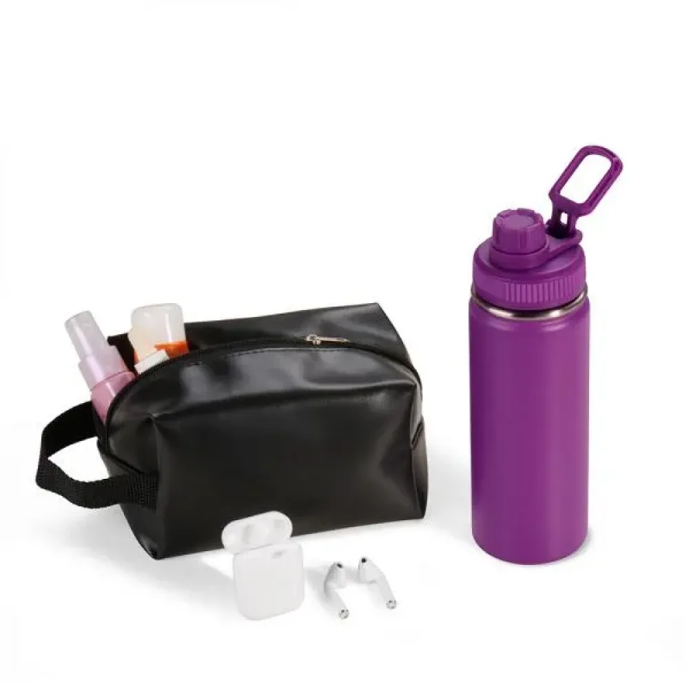 KIT GARRAFA, NECESSAIRE E FONE - 3 PÇS