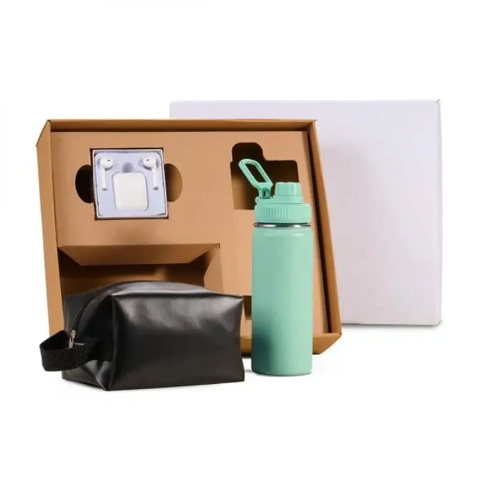 KIT GARRAFA, NECESSAIRE E FONE - 3 PÇS