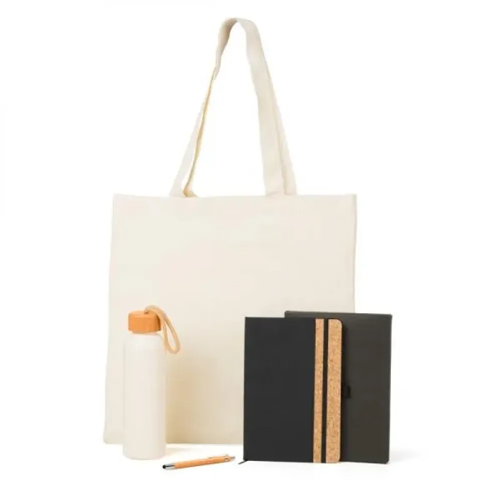 KIT SACOLA, GARRAFA, CADERNO E CANETA - 4 PÇS