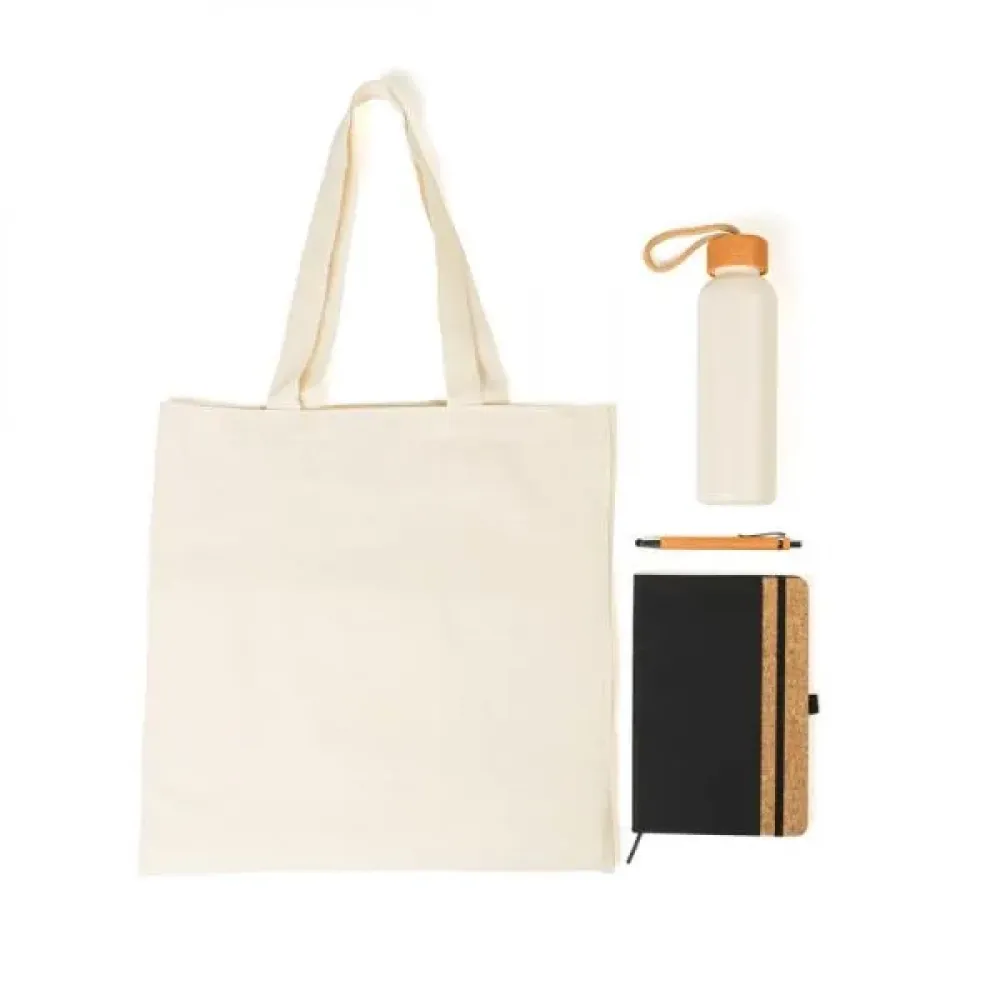 KIT SACOLA, GARRAFA, CADERNO E CANETA - 4 PÇS