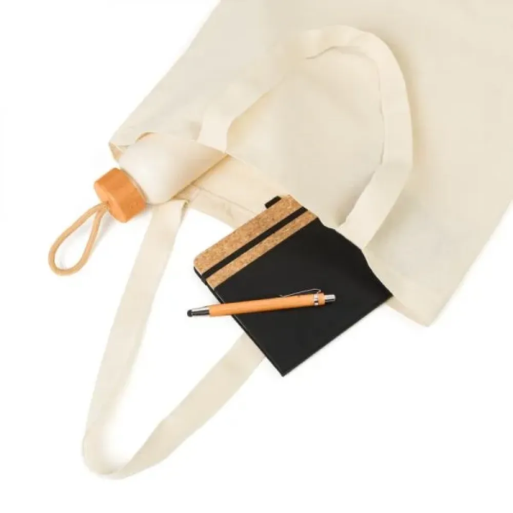 KIT SACOLA, GARRAFA, CADERNO E CANETA - 4 PÇS