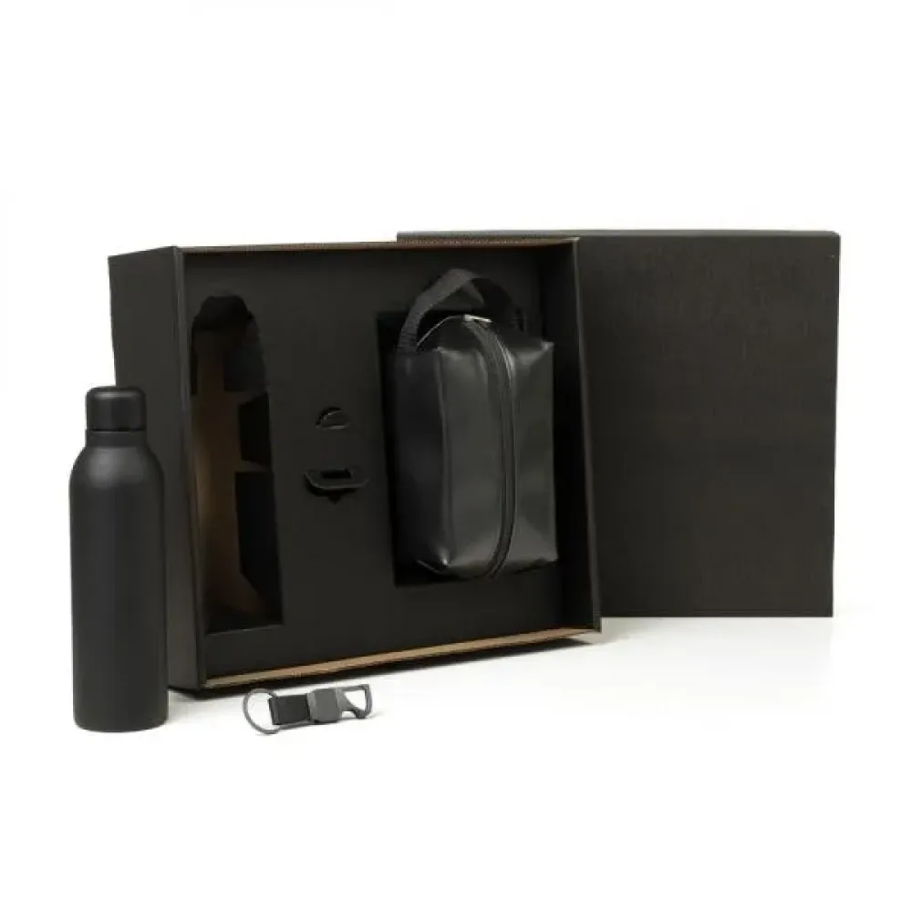 KIT NECESSAIRE, GARRAFA E CHAVEIRO - 3 PÇS