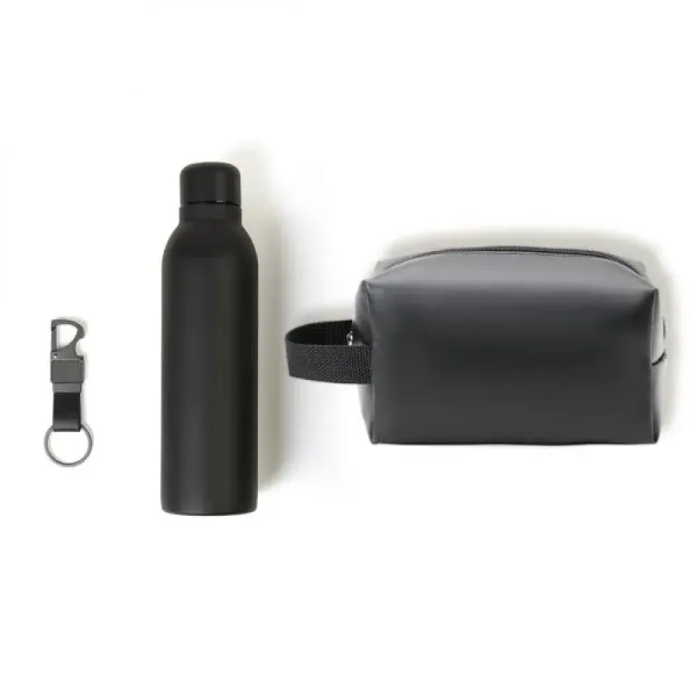 KIT NECESSAIRE, GARRAFA E CHAVEIRO - 3 PÇS