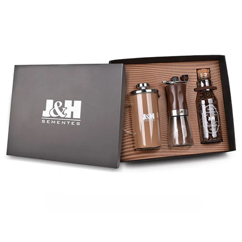 Kit Café - Prensa Francesa, Pote de Café Gourmet em Grãos e Moedor-2413