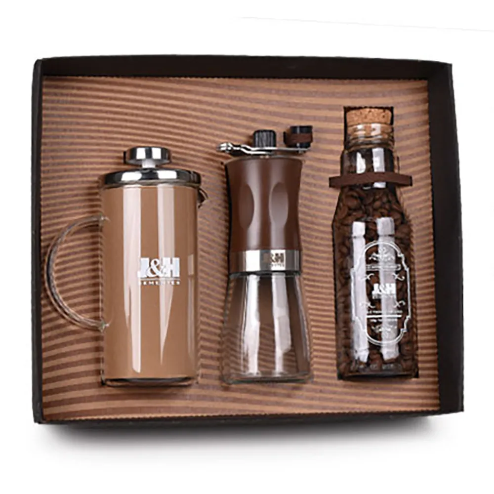 Kit Café - Prensa Francesa, Pote de Café Gourmet em Grãos e Moedor