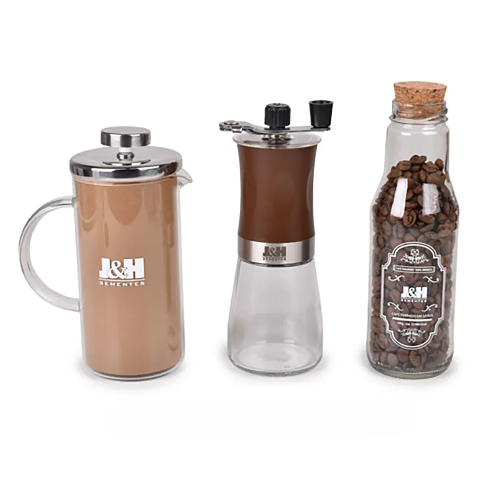 Kit Café - Prensa Francesa, Pote de Café Gourmet em Grãos e Moedor