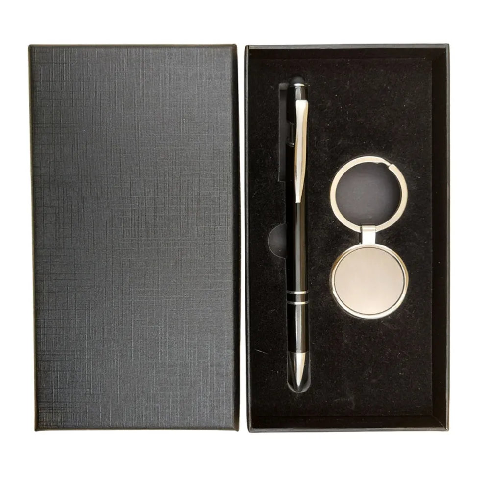 Kit Caneta Metal Esferografica com touch e Chaveiro Metal Redondo.