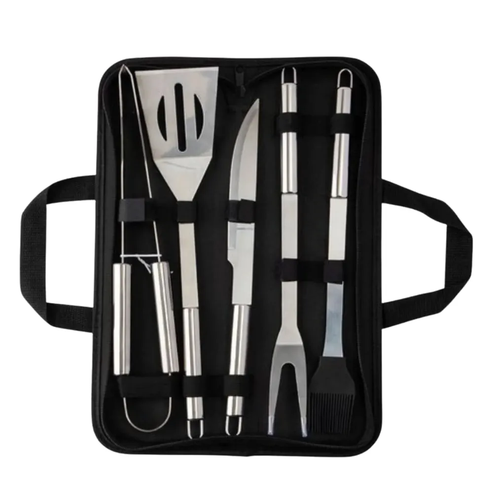 Kit Churrasco Jogo 6 Peças Aço Inox Bolsa Com Alça-BBL65