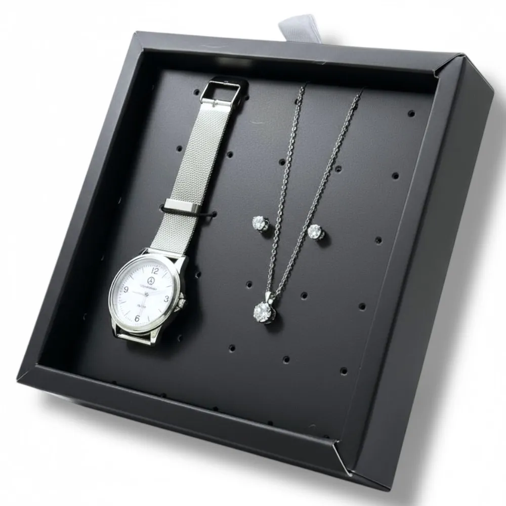 *Kit Relógio Feminino com Colar e Brincos – Brinde Corporativo Personalizado-Kit Milano