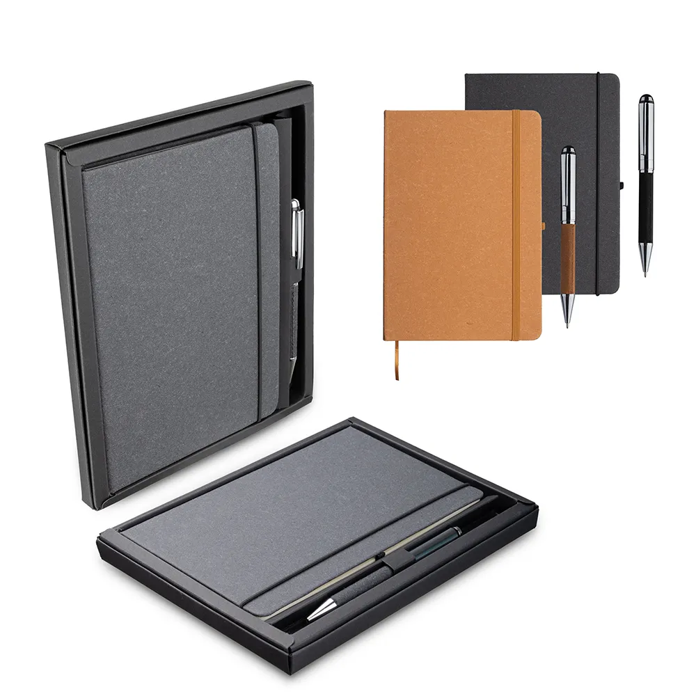 Kit Escritório A5 Capa em Couro Reciclado e Caneta Metalica-CAD180