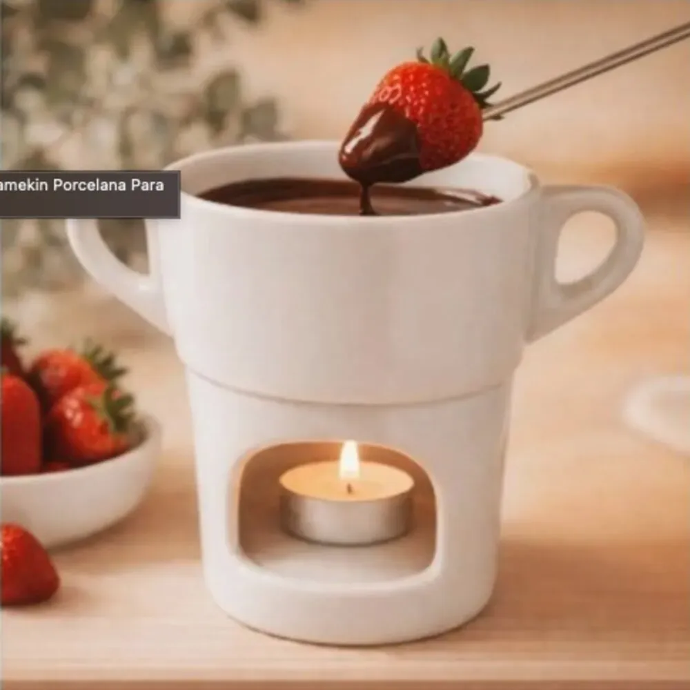 Kit Fondue + 2 Ramekin Porcelana Para Fondue