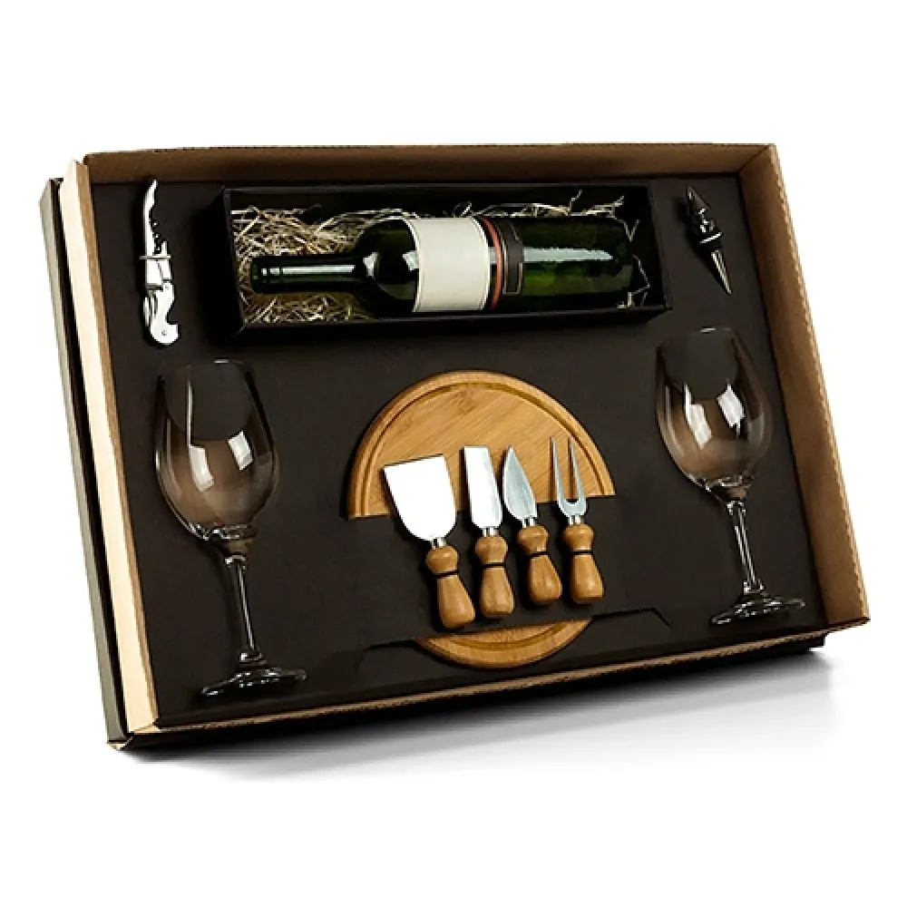 Kit Queijo E Vinho Com Espaço Para Garrafa - 9 Peças-BC0005SM
