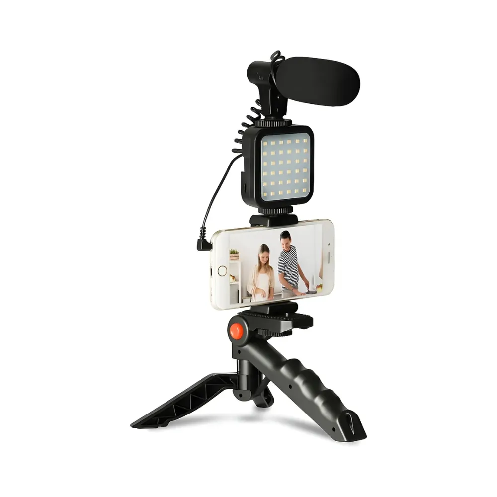 Kit Tripé Celular com Microfone E Suporte Led Preto-KITTR1