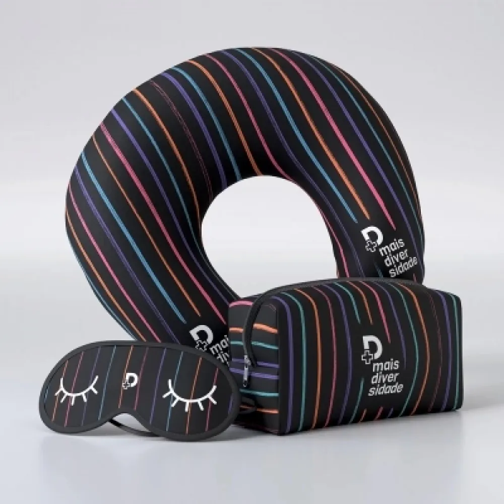 Kit Viagem Almofada Pescoço + Máscara + Necessaire-KTVG