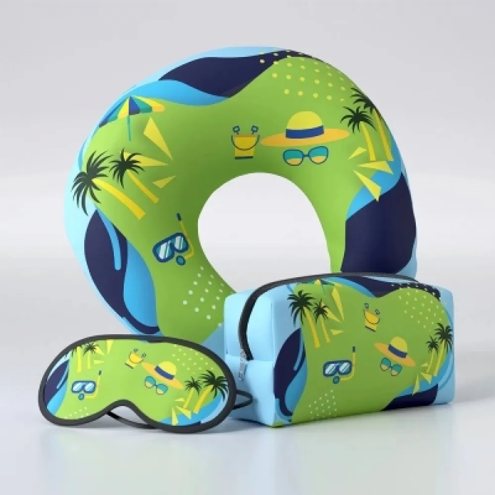 Kit Viagem Almofada Pescoço + Máscara + Necessaire