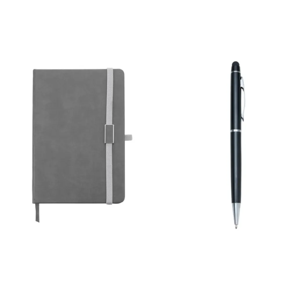 Kit caderneta emborrachada + caneta metal -22101