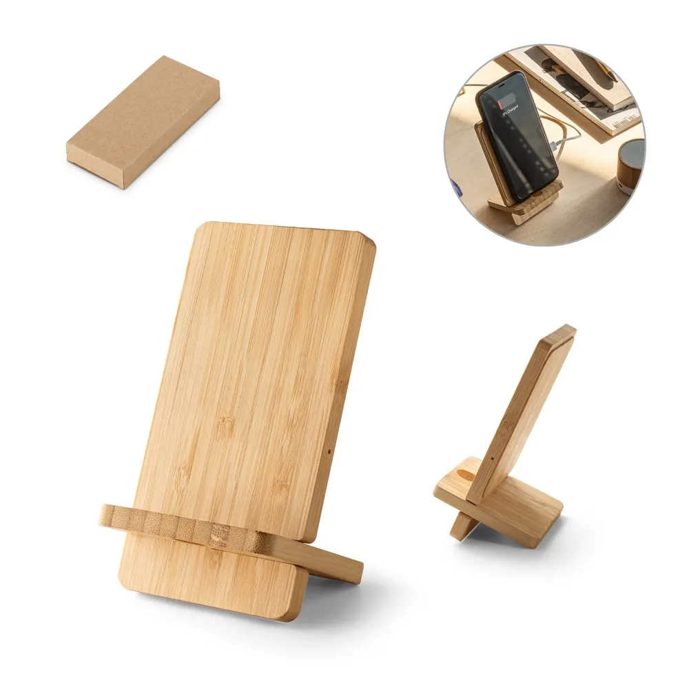 LANGE. Carregador wireless super rápido e suporte em bambu para smartphone 10 W-97132