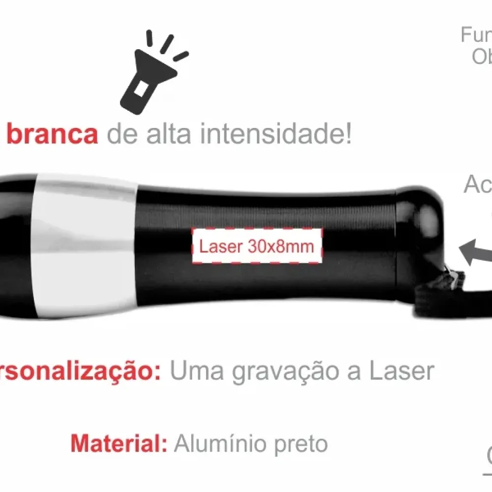 LANTERNA PRETA E PRATA EM ALUMÍNIO PARA PILHAS AAA