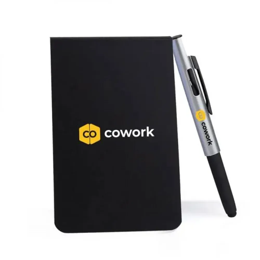 BLOCO PARA ANOTAÇÕES COM CANETA - PRETO/PRATA