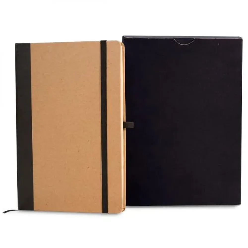CADERNETA S/ PAUTA - 14X21CM - BEGE/PRETO-LE-34371