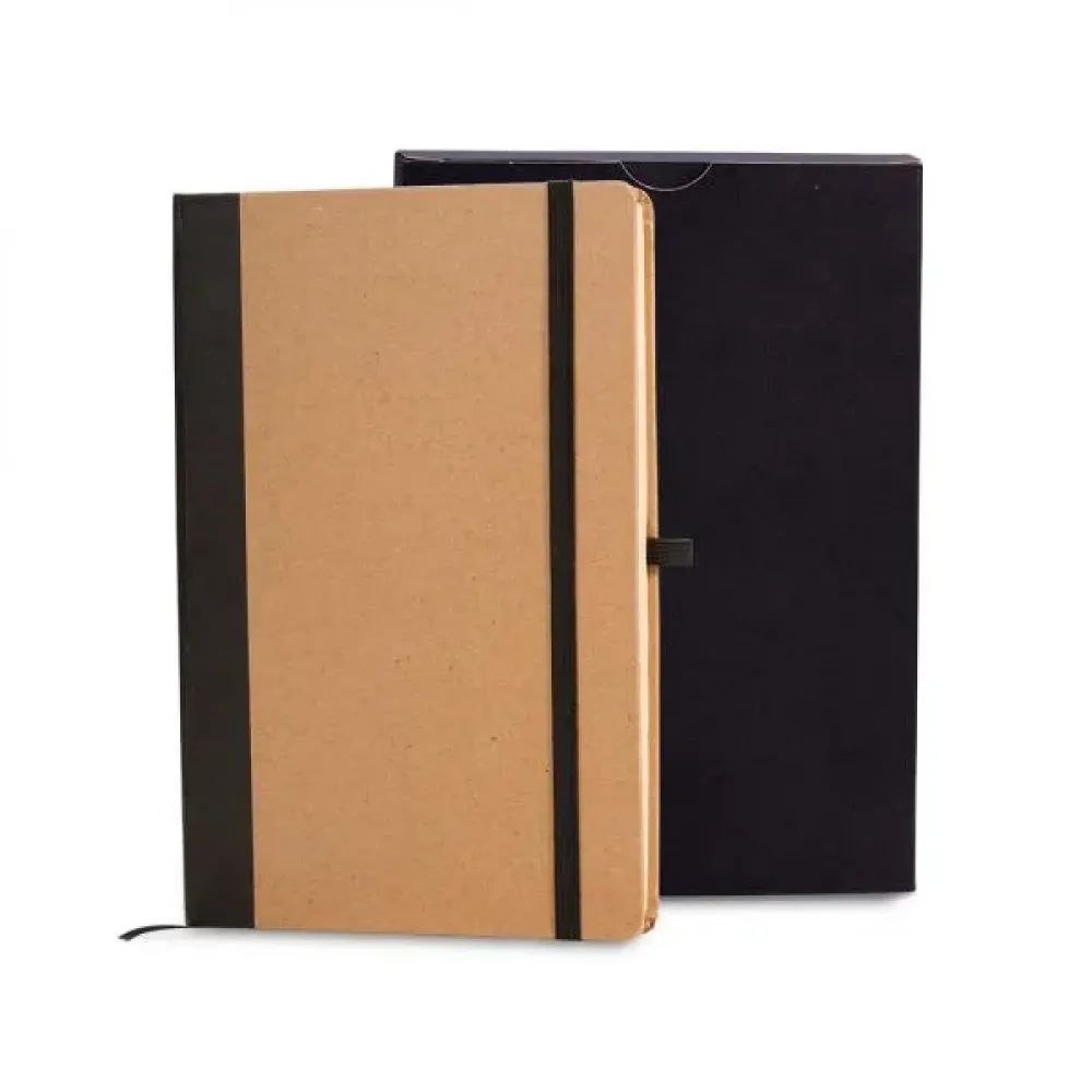 CADERNETA S/ PAUTA - 14X21CM - BEGE/PRETO