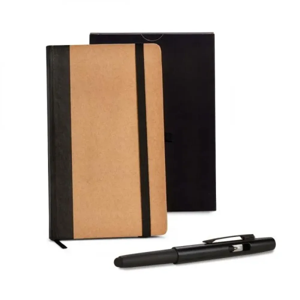 CADERNETA P/ ANOTAÇÕES COM CANETA - BEGE/PRETO