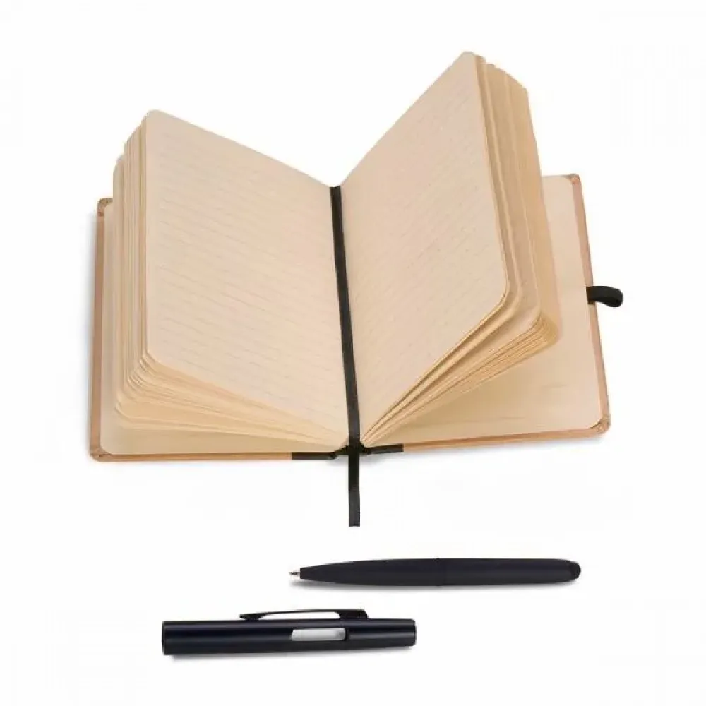 CADERNETA P/ ANOTAÇÕES COM CANETA - BEGE/PRETO