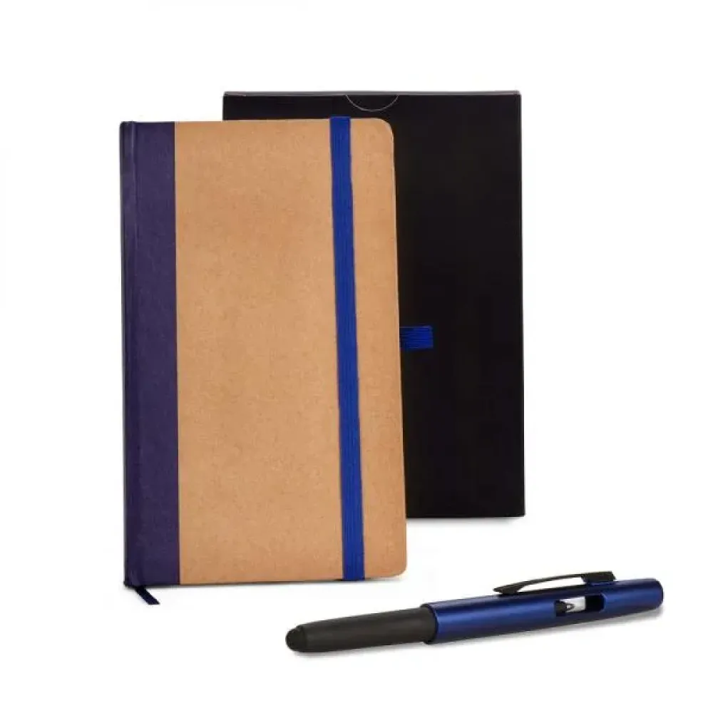 CADERNETA P/ ANOTAÇÕES COM CANETA - BEGE/AZUL
