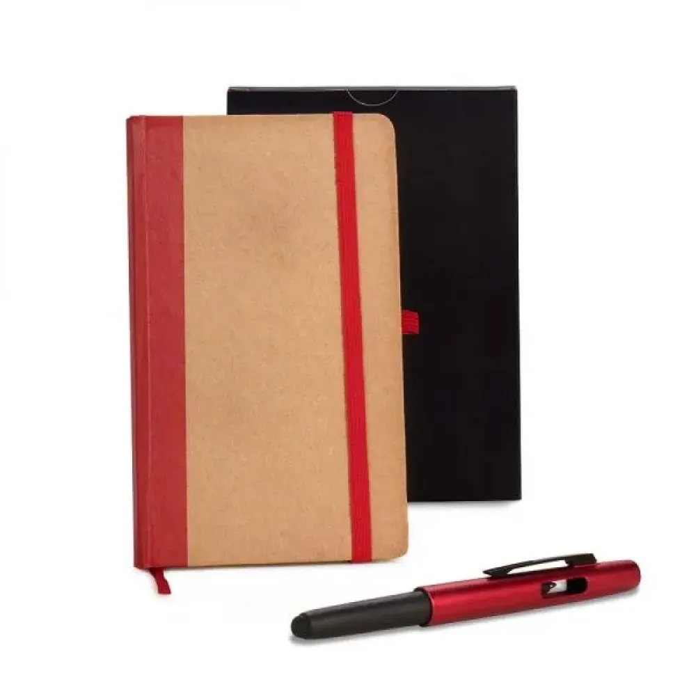 CADERNETA P/ ANOTAÇÕES COM CANETA - BEGE/VERMELHO