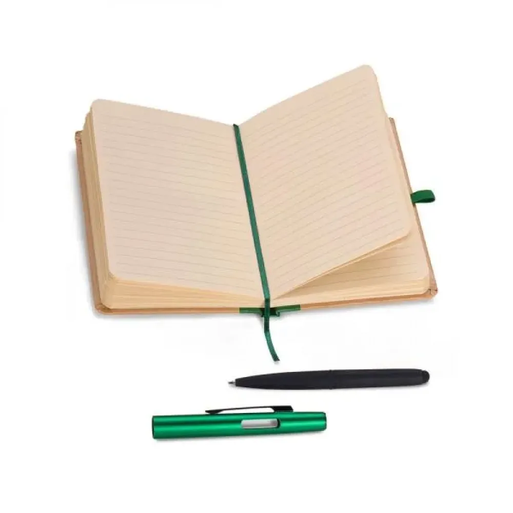 CADERNETA P/ ANOTAÇÕES COM CANETA - BEGE/VERDE