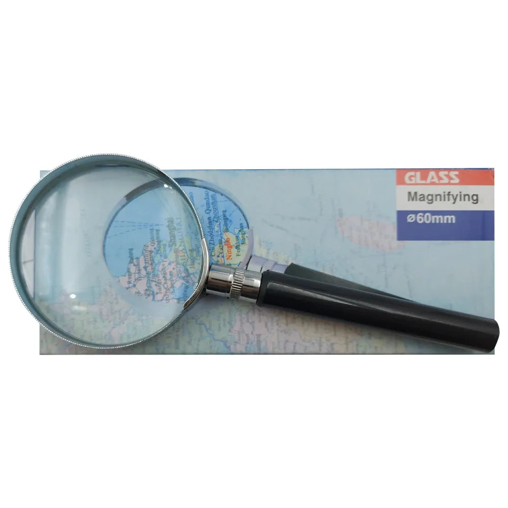Lupa de 60mm com ato em Metal e Cabo de Plástico  Aumento 5x
